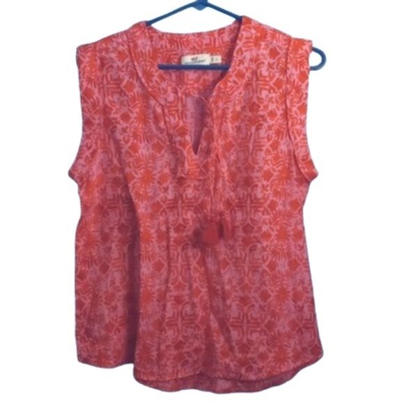 Vineyard Vines Size S Blouse Tunic Linen Tile Otami Tassel Pink Floral Hi Low - Picture 4 of 10